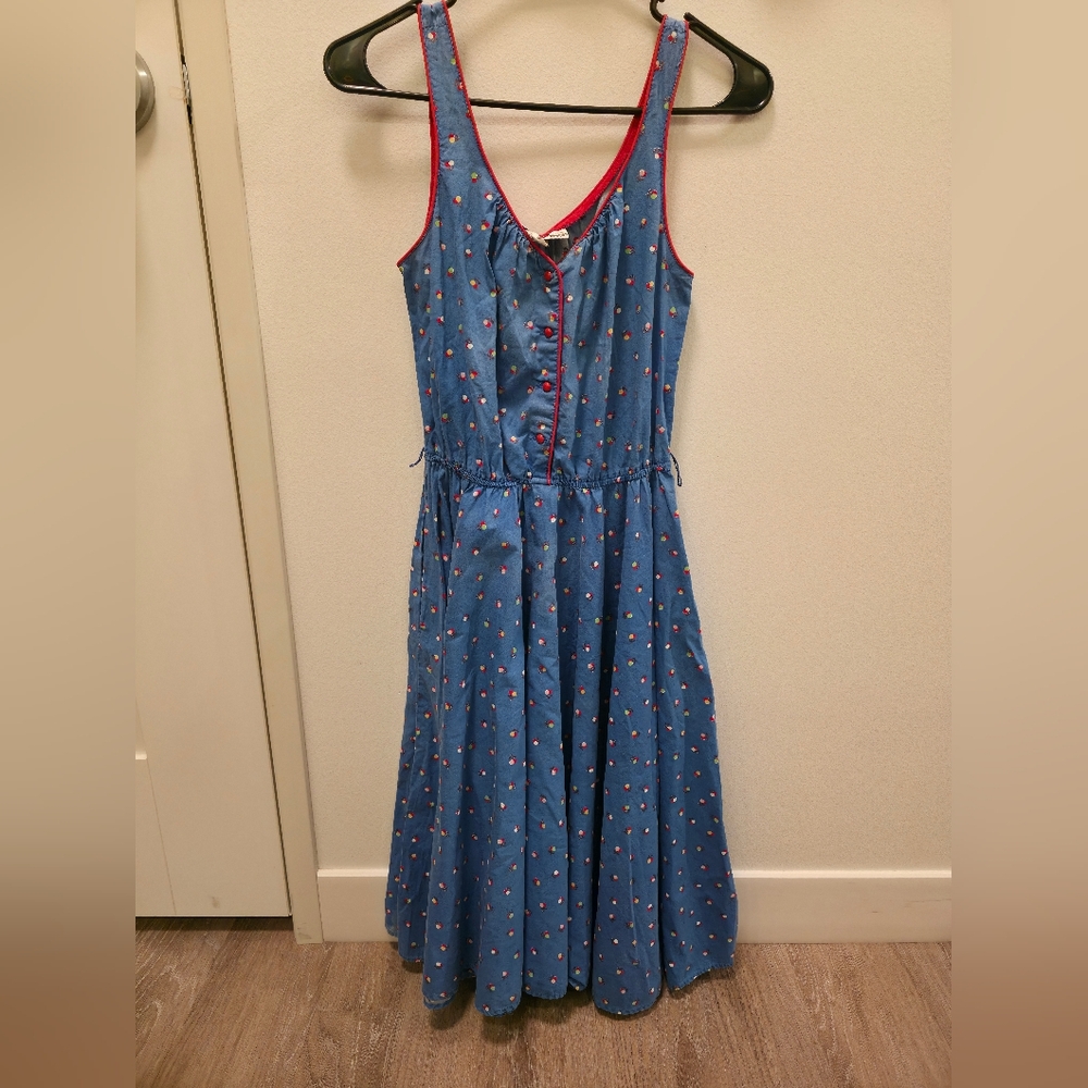 Robbie Bee Vintage Blue Sundress, Cherry Pattern, Size 7, 1970s
